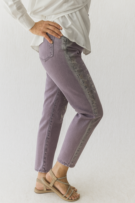 Jeans mujer morado con efecto plata brillante | SEROTONIN
