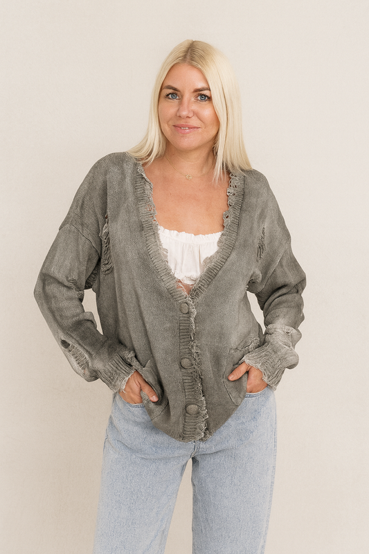 Винтажный серый потертый кардиган