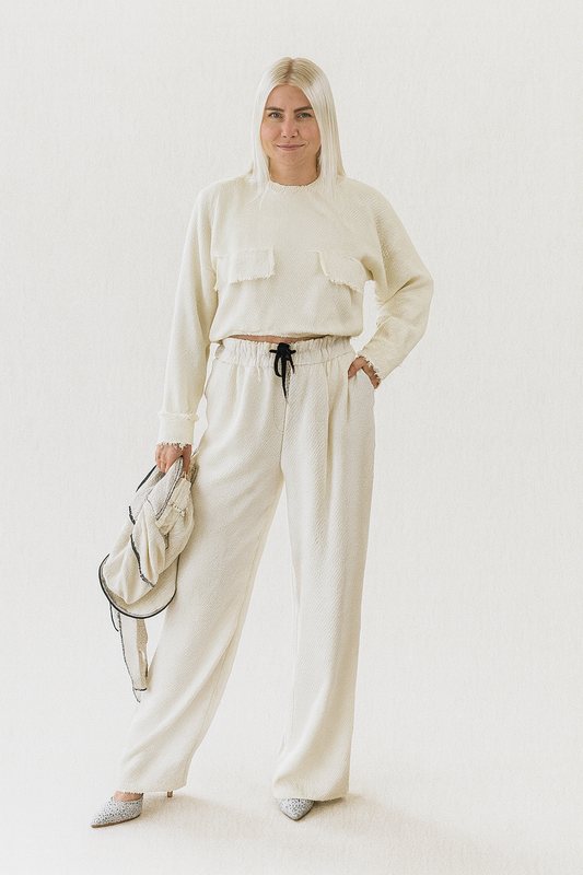 Conjunto triple mujer beige con pantalón, camiseta y chaqueta SEROTONIN