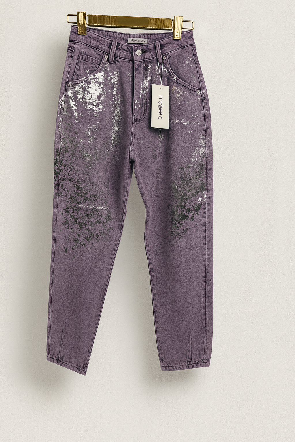 Jeans de mujer morado con aplicaciones plateadas brillantes y corte recto SEROTONIN Calpe