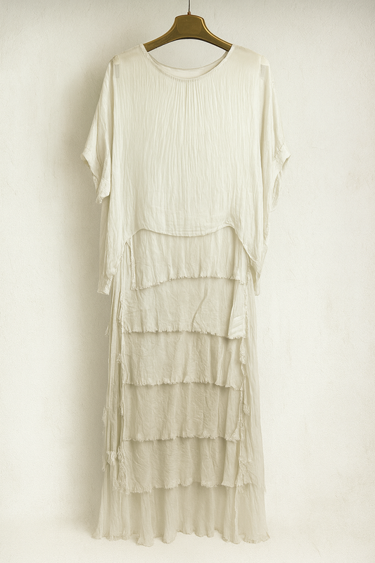 Vestido largo blanco mujer con volantes estilo boho chic SEROTONIN Calpe