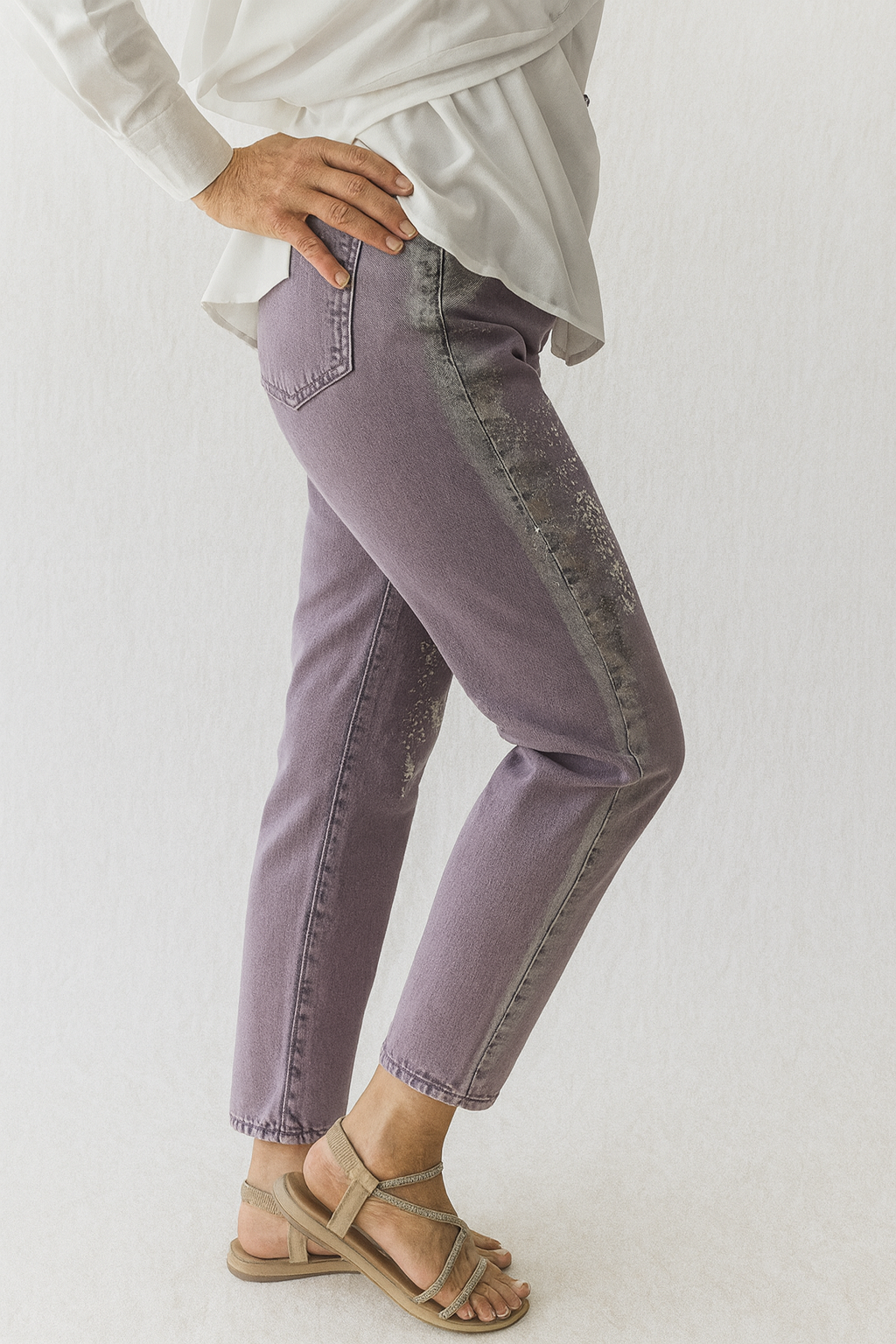 Jeans mujer morado con efecto plata brillante | SEROTONIN