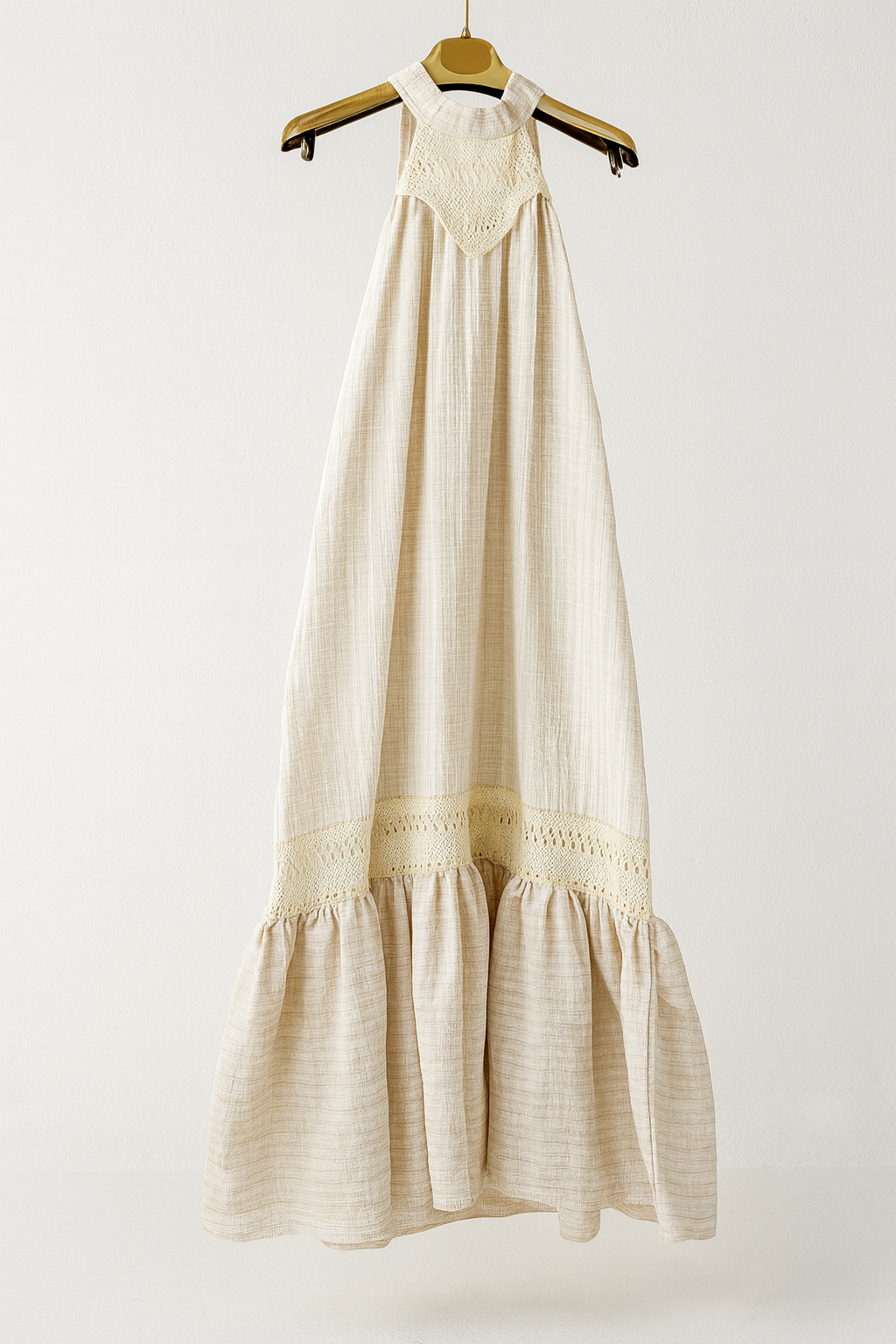 Vestido largo boho beige de mujer con encaje SEROTONIN en Calpe