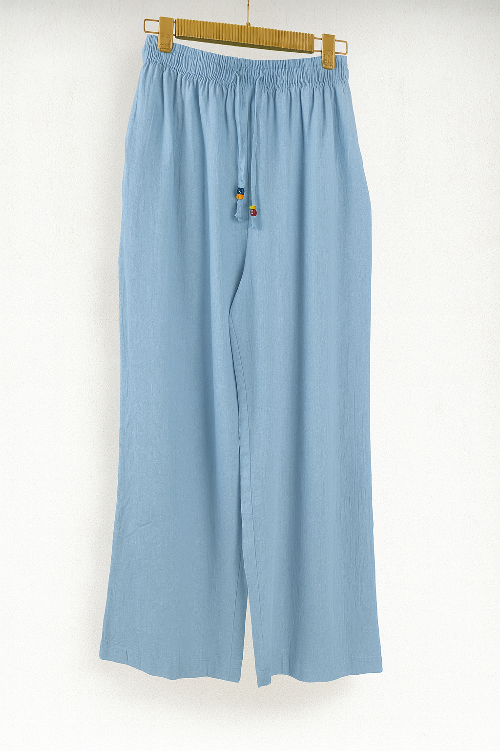 Pantalón azul celeste lino mujer ancho fresco verano SEROTONIN Calpe