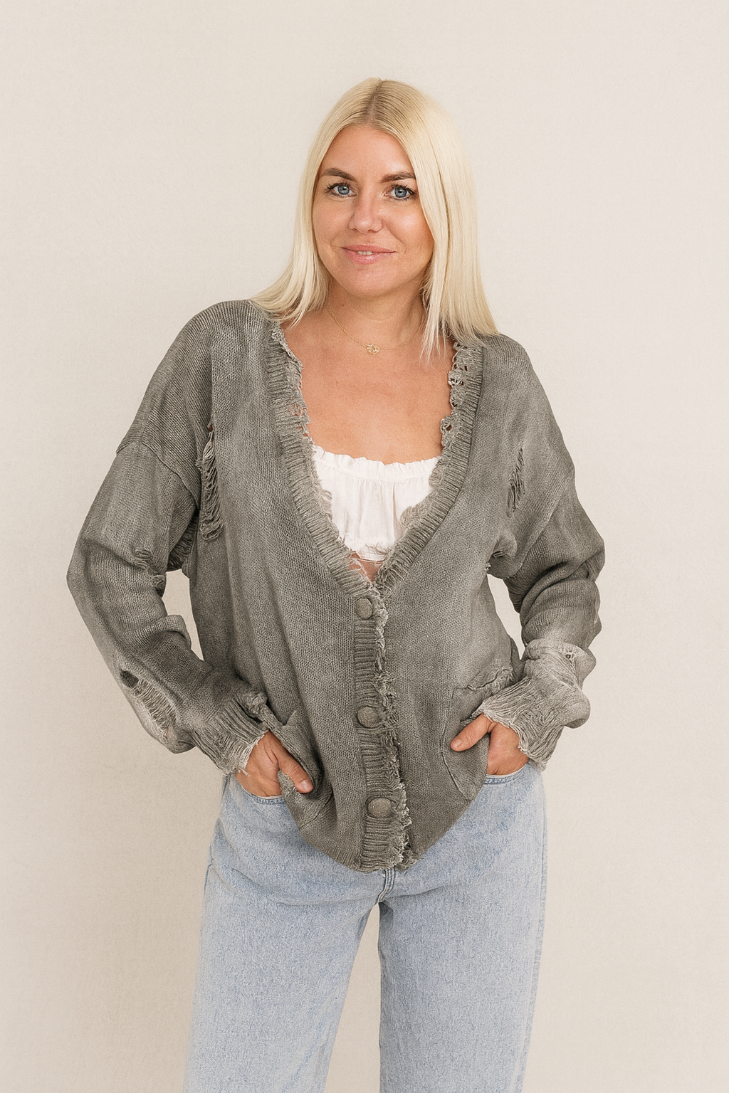 Cárdigan Desgastado Vintage Grey