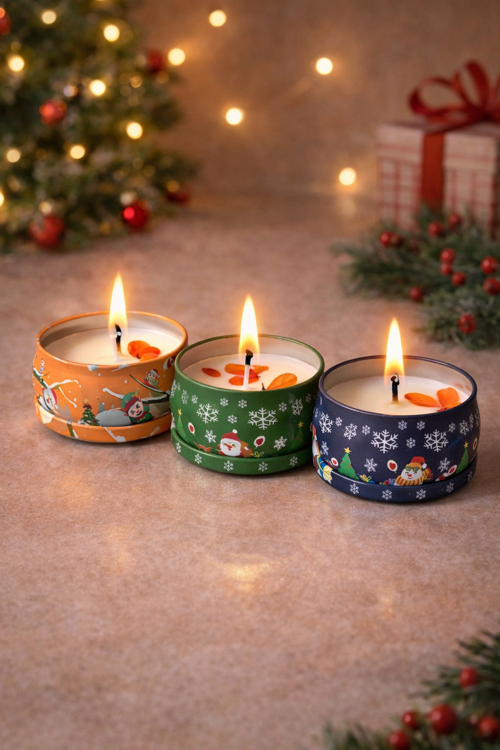Pack de 3 Velas Aromáticas de Navidad – Canela & Vainilla