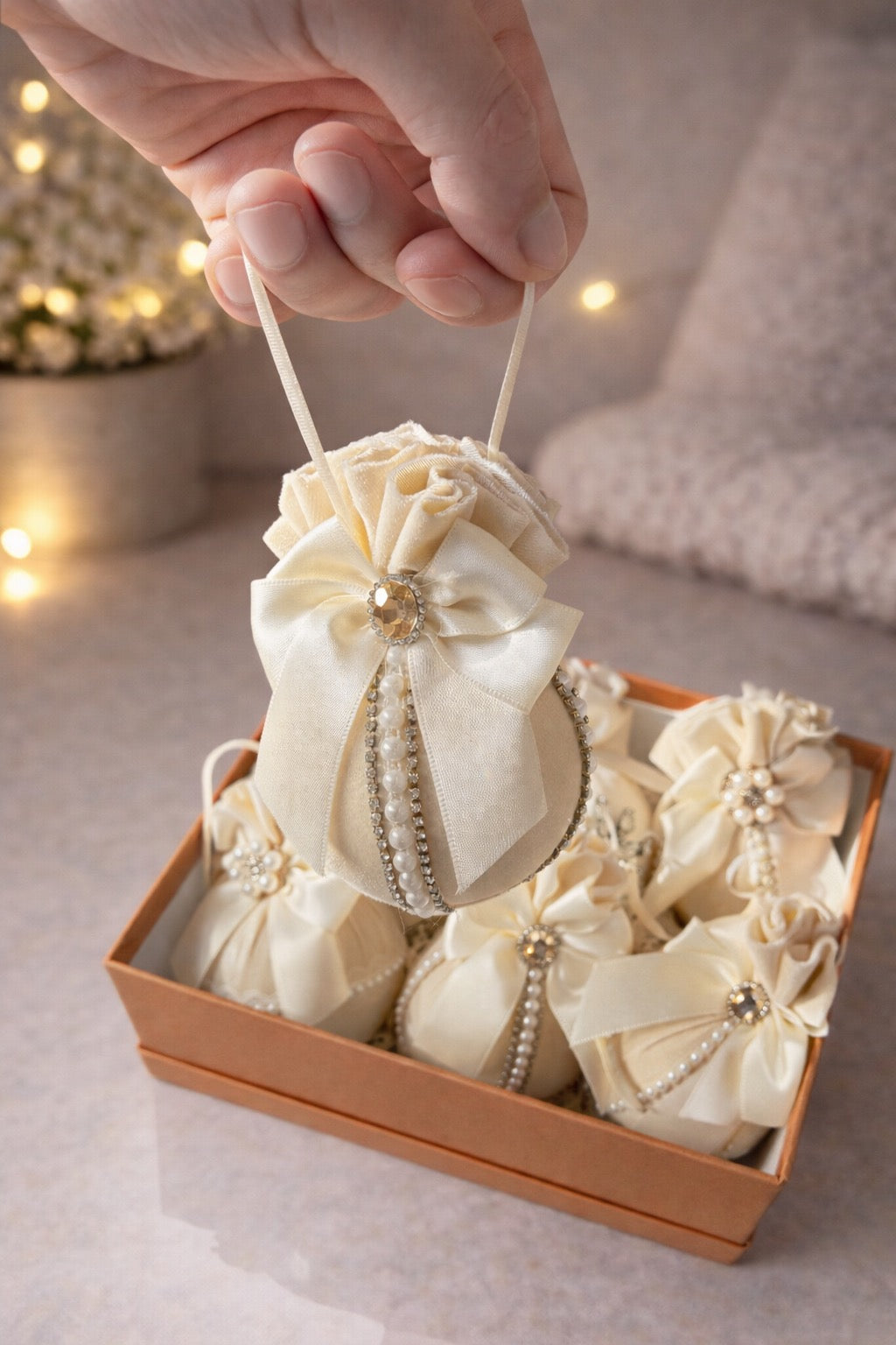 Set de Bolas Decorativas de Navidad – Elegancia Clásica en Marfil