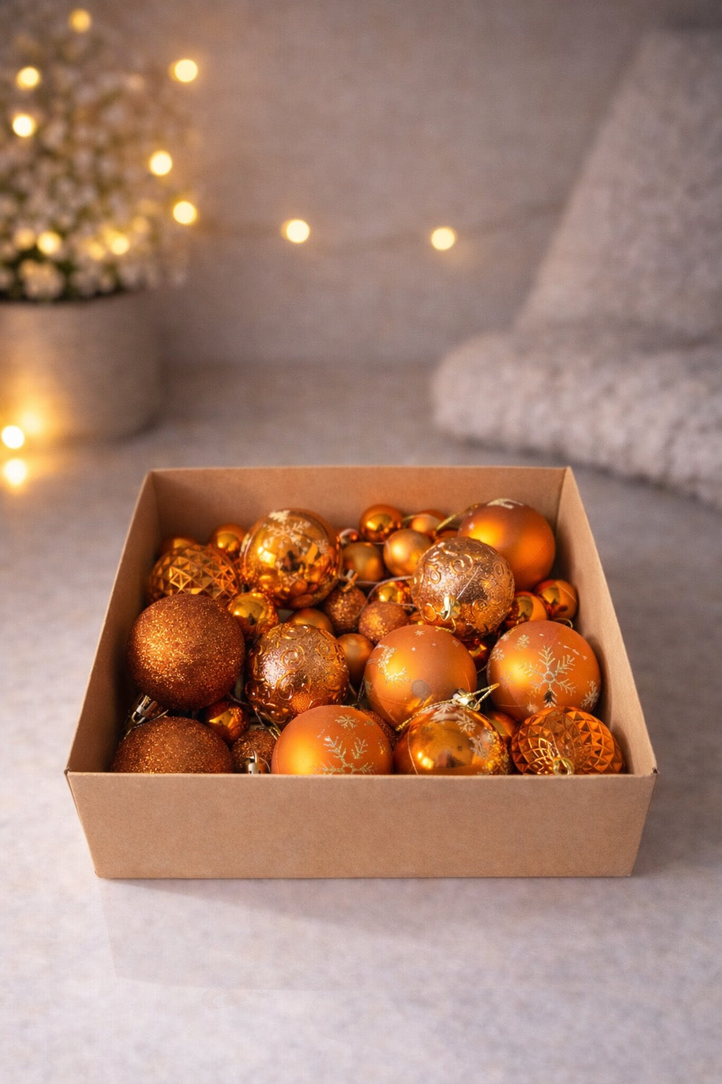 Set de Bolas Decorativas para Árbol de Navidad – Tonos Cobrizos y Dorados