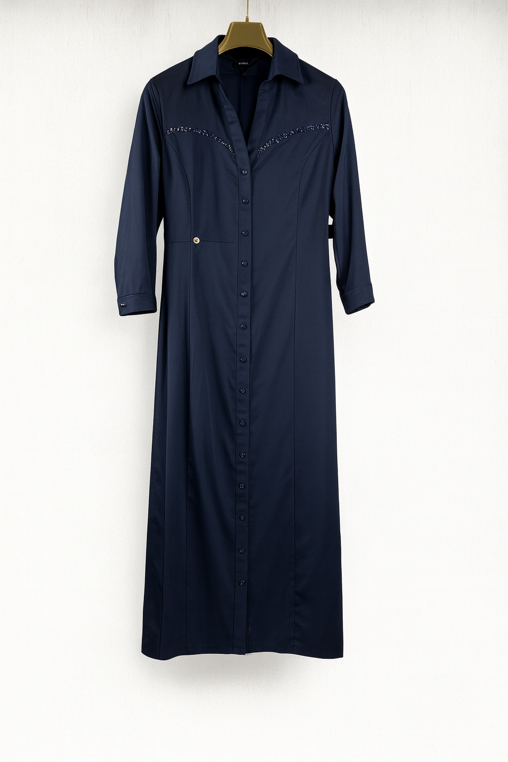 Vestido camisero azul marino mujer largo con botones y brillo en pecho SEROTONIN Calpe