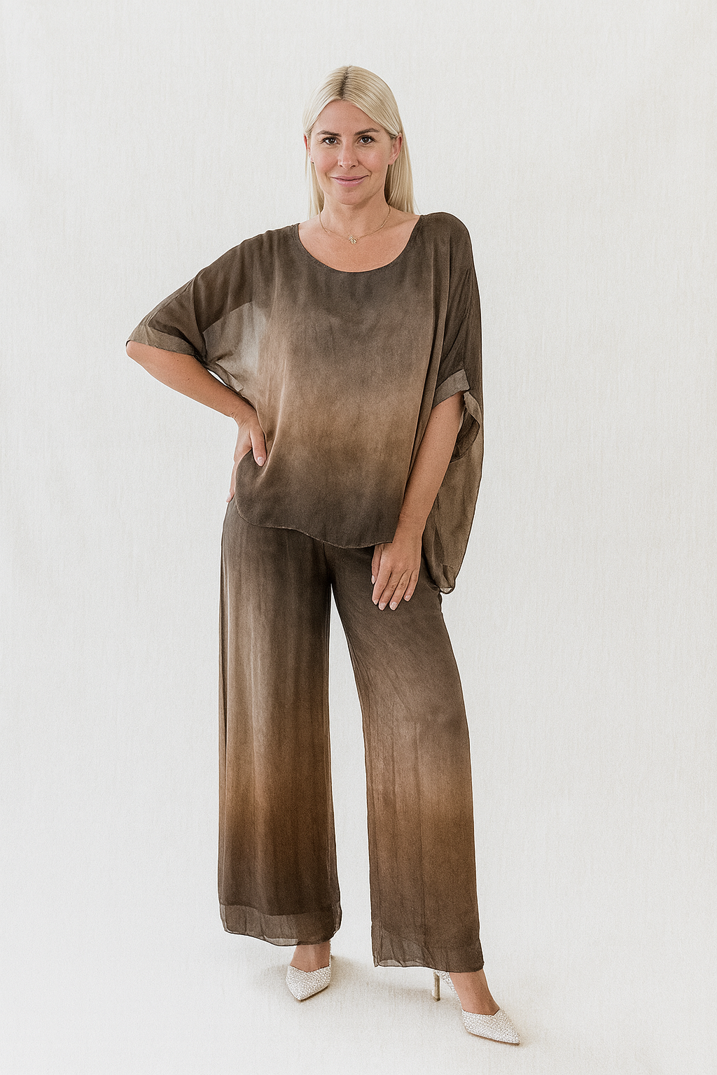 Conjunto mujer dos piezas en gasa degradada marrón SEROTONIN