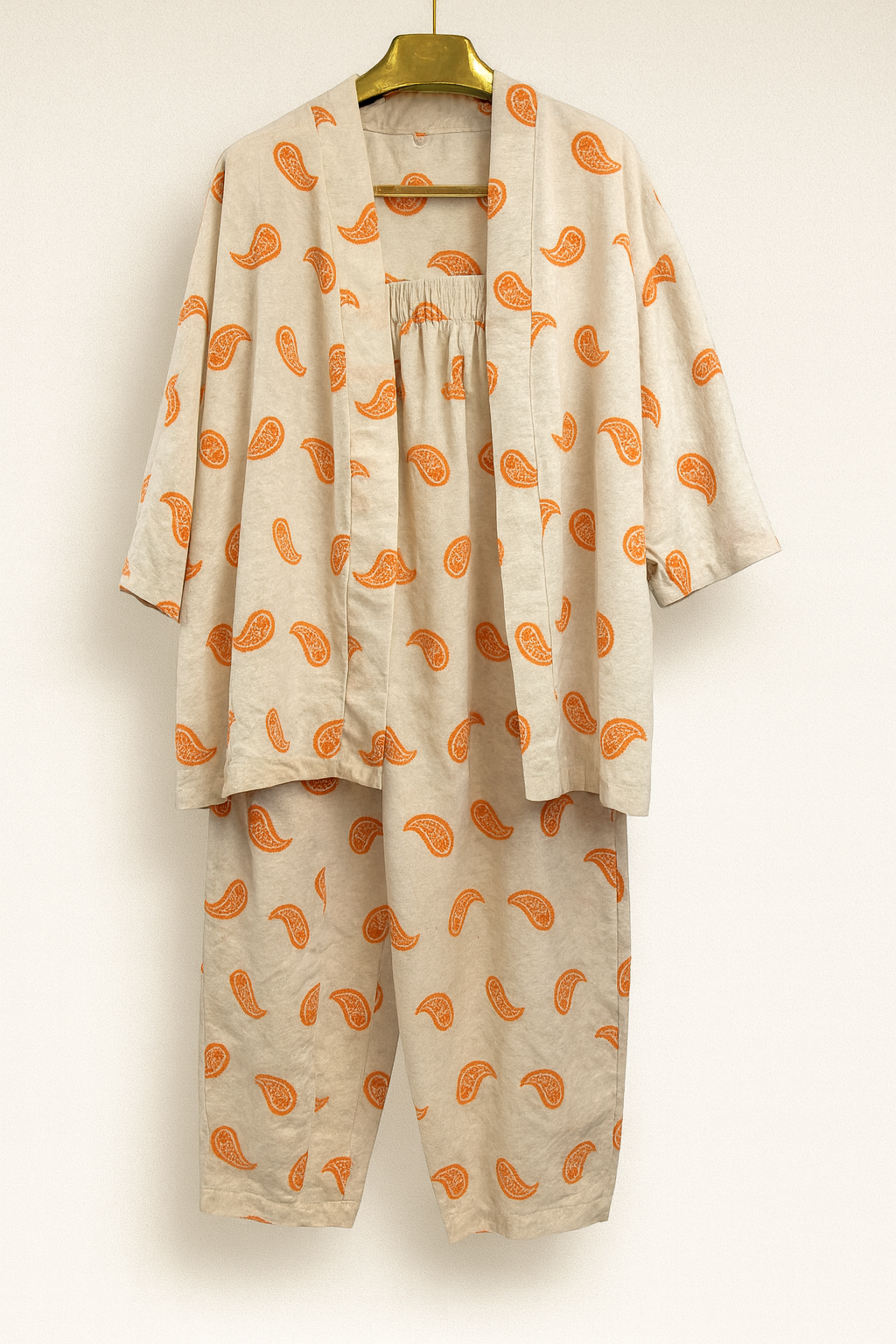 Conjunto mujer lino beige con estampado naranja boho chic cómodo SEROTONIN Calpe