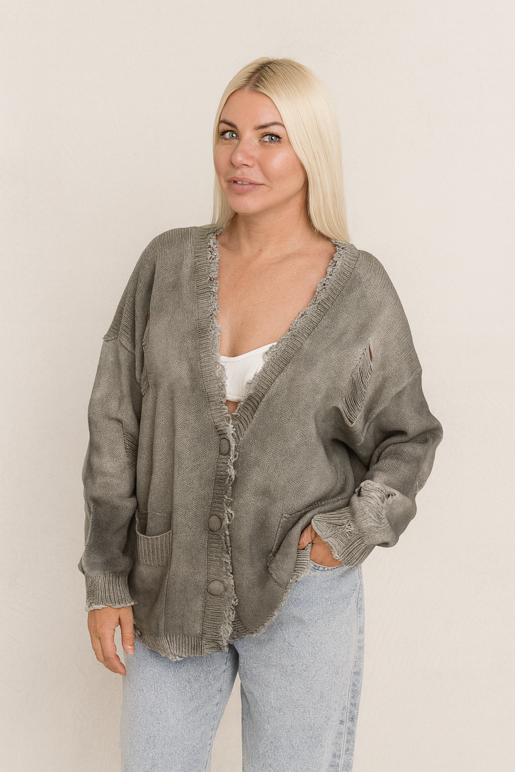 Cárdigan Desgastado Vintage Grey